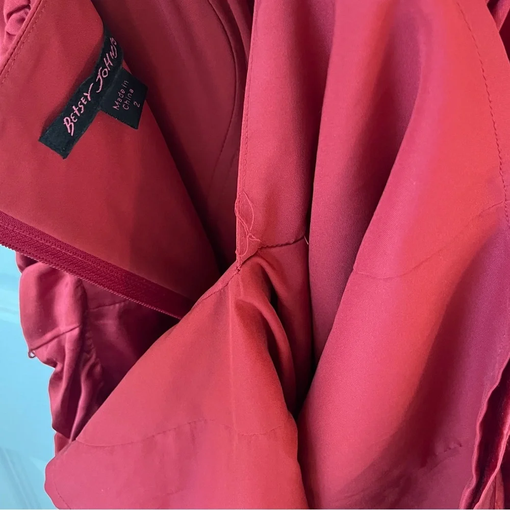 Betsey Johnson 95% Silk Ruched Mini Vintage Dress in Red - Picture 13 of 16